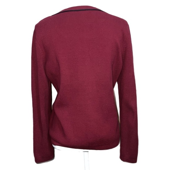 Ann Taylor - Burgundy Cardigan Sweater - Trim Detail Front Pockets - Size Medium - Picture 4 of 7
